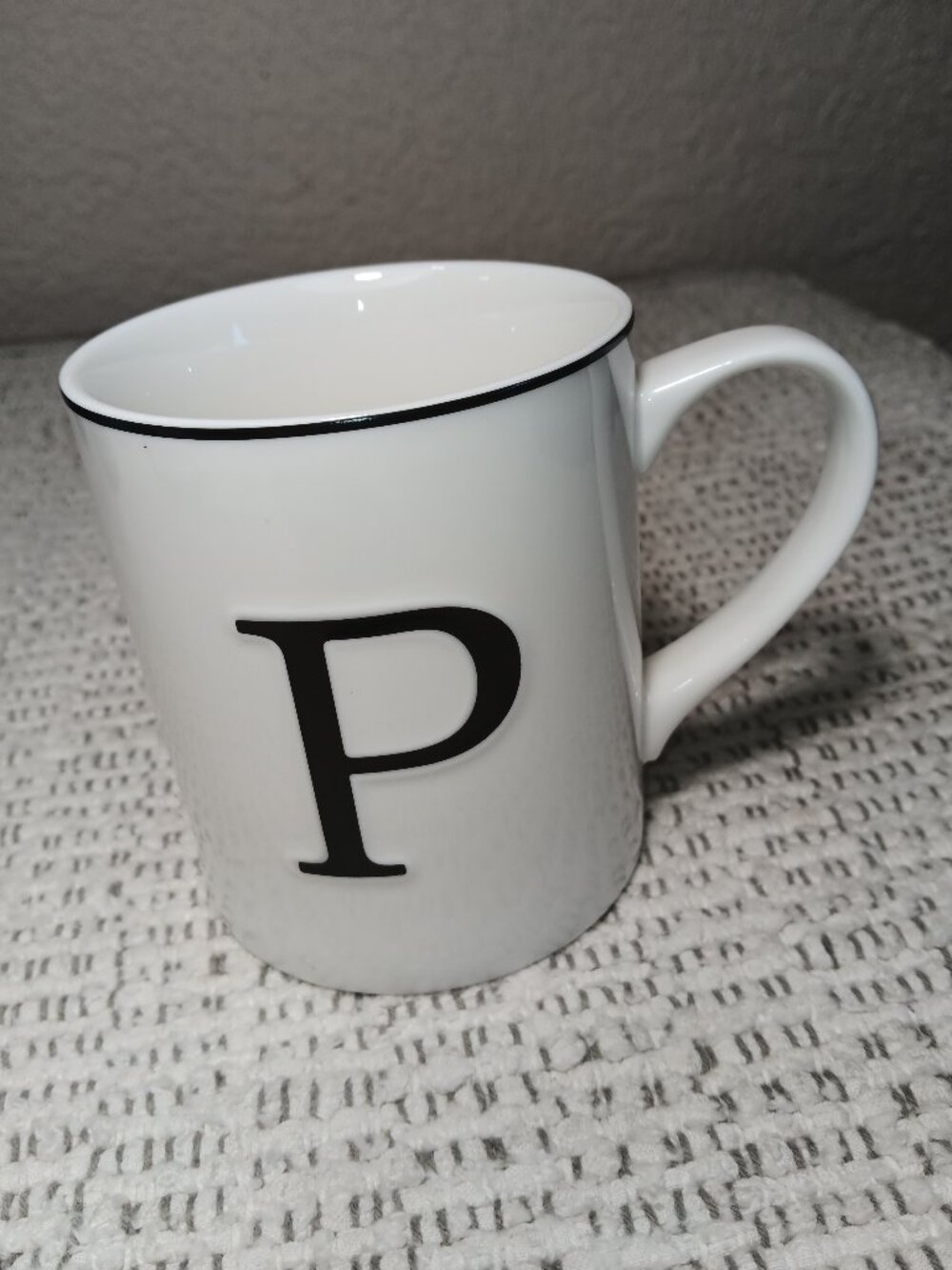 Williams Sonoma Monogram Letter “P” White Black Espresso Mug Coffee Cup